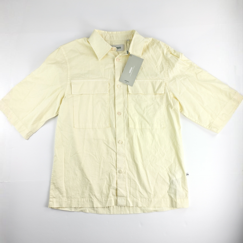 NWT Minimum Lando Short Sleeve Shirt White Asparagus Beige Minimal Smart CasualM